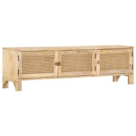 TV Cabinet 55.1"x11.8"x15.7" Solid Mango Wood and Natural Cane