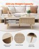 VEVOR Rattan Coffee Table, Mid Century Coffee Table, Rectangle Wood Coffee Table, 42 Inch Modern Boho Style Two Layers Storage Coffee Table