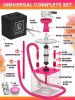 Pink Hookah Set with Everything Hookah 2 Hose Hookah Set YADO Square Hookah To Go with Hookah Charcoal Holder Heat Management Device and Big Silicone