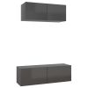 2 Piece TV Cabinet Set High Gloss Gray Engineered Wood