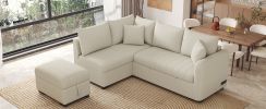 82.6" L-shaped Sectional Pull Out Sofa Bed Sleeper Sofa with Two USB Ports, Two Power Sockets and a Movable Storage Ottoman, Beige