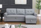 Lexi 83.5" Gray Vegan Leather Modern Reversible Sleeper Sectional Sofa with Storage Chaise