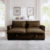 Corduroy Two-Seater Sofa with 2 Storage Footrest, 2 Seater Sectional deep seat sofa,Comfy Couches for Living Room ,Brown Sofa
