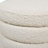 Fuji 19" Oversized Round Storage Ottoman, Ivory White Boucle