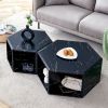 Modern Minimalist Black Hexagonal Coffee Table Set.Hexagonal MDF coffee table, characteristic pattern stickers