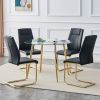 Table and chair set. Round dining table, glass tabletop with a diameter of 40 inches, and gold-plated metal legs