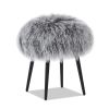 Alberta 16" Mongolian Sheepskin Round Ottoman , Dimensional Gray Genuine Fur