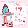 Qaba Kids Vanity Set with Self-Opening Magic Mirror, Princess Makeup Vanity Table Set with Music, Tabletop with Lights