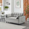 Modern Velvet Loveseat Futon Sofa Couch Pullout Bed, Small Love Seat Lounge Sofa w/Reclining Backrest, Toss Pillows, Pockets