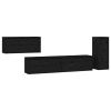 TV Cabinets 4 pcs Black Solid Wood Pine