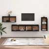 TV Cabinets 4 pcs Black Solid Wood Pine