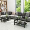 Glass Lift Top Coffee Table, Modern Simple 2-Layer Tempered Glass Coffee Table for Living Room, Black
