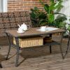 Outsunny Patio PE Rattan Coffee Table with Storage Shelf, Hand-Woven Wicker Outdoor Side Table, 2-Layer Storage Table with Wood-plastic Composite Top