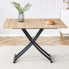 Modern minimalist multifunctional lift table with 0.8-inch MFC tabletop and black metal legs, can be used as dressing table, coffee table