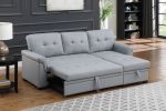 Lexi 83.5" Gray Vegan Leather Modern Reversible Sleeper Sectional Sofa with Storage Chaise
