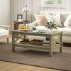 HOMCOM Glass Coffee Table, Modern Farmhouse Center Table with Storage, Side Table for Living Room with Classic X-Bar Style Sides, Gray