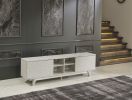 FurnisHome Store Lina Mid Century Modern Tv Stand 2 Door Cabinet 4 Cubby Hole Shelves 67 inch Tv Unit, Grey
