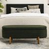 Ottoman Oval Storage Bench,Rubber Wood Leg, Green(46."x17.7"x10.8")