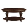 42'' oval wood coffee table for Living Room, 2-Tier Solid Wood Cocktail Table with Open Storage Shelf, Easy Assembly, Cherry
