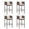 Bar Stools 4 pcs with Cushions Brown Poly Rattan