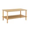 Modern 2-Tier Coffee Table for Living Room Furniture,Rectangular Center Table with Open Storage Shelf,Rounded Rubberwood legs,Stable and Durable