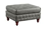 1pc Cocktail Ottoman Slate Gray Breathable Leatherette Tufted Nailhead Wooden Legs Living Room Furniture