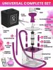 Purple Hookah 2 Hose Hookah Set Square Hookah To Go with Hookah Charcoal Holder Heat Management Device and Big Black Silicone Hookah Bowl and Bag for