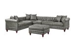 Slate Grey Breathable Leatherette 4pc Sectional Set 3x Reversible Loveseat / Chaise and 1x Ottoman Tufted Couch Pillows