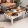Rectangle Coffee Table, Tempered Glass Tabletop with MDF Layer, Modern Table for Living Room , Brown Glass