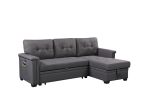 Nathan 84" Dark Gray Reversible Sleeper Sectional Sofa with Storage Chaise, USB Charging Ports and Pocket
