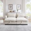 Corduroy Two-Seater Sofa with 2 Storage Footrest, 2 Seater Sectional deep seat sofa,Comfy Couches for Living Room ,Beige Sofa