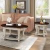 42'' oval wood coffee table for Living Room, 2-Tier Solid Wood Cocktail Table with Open Storage Shelf, Easy Assembly, Beige and Espresso Top