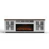 Bridgevine Home Hampton 97 inch Fireplace TV Stand Console for TVs up to 100 inches, Minimal Assembly, Jasmine Whitewash and Barnwood Finish