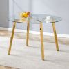 Modern Luxurious Round Tempered Glass Dining Table with Gold 7-Shaped Metal Legs,suitable for family meals, office conferences