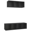 2 Piece TV Cabinet Set Black Engineered Wood