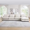Large L Shape Sectional Corduroy Sofa,Deep Seat Couch with Storage Footstool and 4 Waist Pillows,Beige