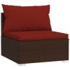 Patio Middle Sofa with Cushions Brown Poly Rattan