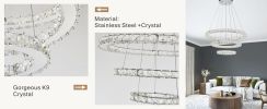3-Layers Round Ring Chandelier, Iron Stainless Steel Crystal Chrome Color 4000K Natural White Lighting Fixtures