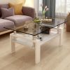 Rectangle Coffee Table, Tempered Glass Tabletop with MDF Layer, Modern Table for Living Room , Gray Glass