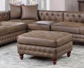 1pc Cocktail Ottoman Dark Coffee Breathable Leatherette Tufted Nailhead Wooden Legs Living Room Furniture