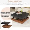 ON-TREND Modern Square 360°Rotating Coffee Table with Three Detachable Tray, 2-Tier Farmhouse Wood Center Table with Storage for Living Room, Black