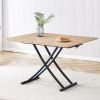 Modern minimalist multifunctional lift table with 0.8-inch MFC tabletop and black metal legs, can be used as dressing table, coffee table