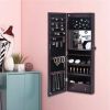 Full Mirror Wooden Wall Mounted 3-Layer Shelf 17 Cosmetic Brush Holders With Inner Mirror 8 Blue LED Light Mirror Cabinets - Dark Brown