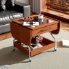 Modern Extended Coffee Table with Wheels, Folding Coffee Table with 1 drawer and 2-Tier Storage, Metal Frame Wood Coffee Table for Living Room