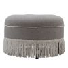 Yolanda 24" Round Upholstered Accent Ottoman, Light Gray Polyester with Ivory Trim