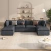 U_Style Modern Large U-Shape Sectional Sofa, 2 Large Chaise with Removable Ottomans, Convertible L-Shape Sectional Sofa with Stylish Piping Design