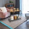 Modern industrial wood grain 2 floors 40-inch rectangle wrought iron sofa table
