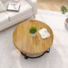 Modern Round Coffee Table Wooden Carving Pattern Coffee Table with Metal Legs for Living Room Reception Room Office ,Black