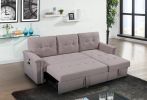 Ashlyn 84" Light Gray Reversible Sleeper Sectional Sofa with Storage Chaise, USB Charging Ports and Pocket