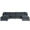 U_Style Modern Large U-Shape Sectional Sofa, 2 Large Chaise with Removable Ottomans, Convertible L-Shape Sectional Sofa with Stylish Piping Design